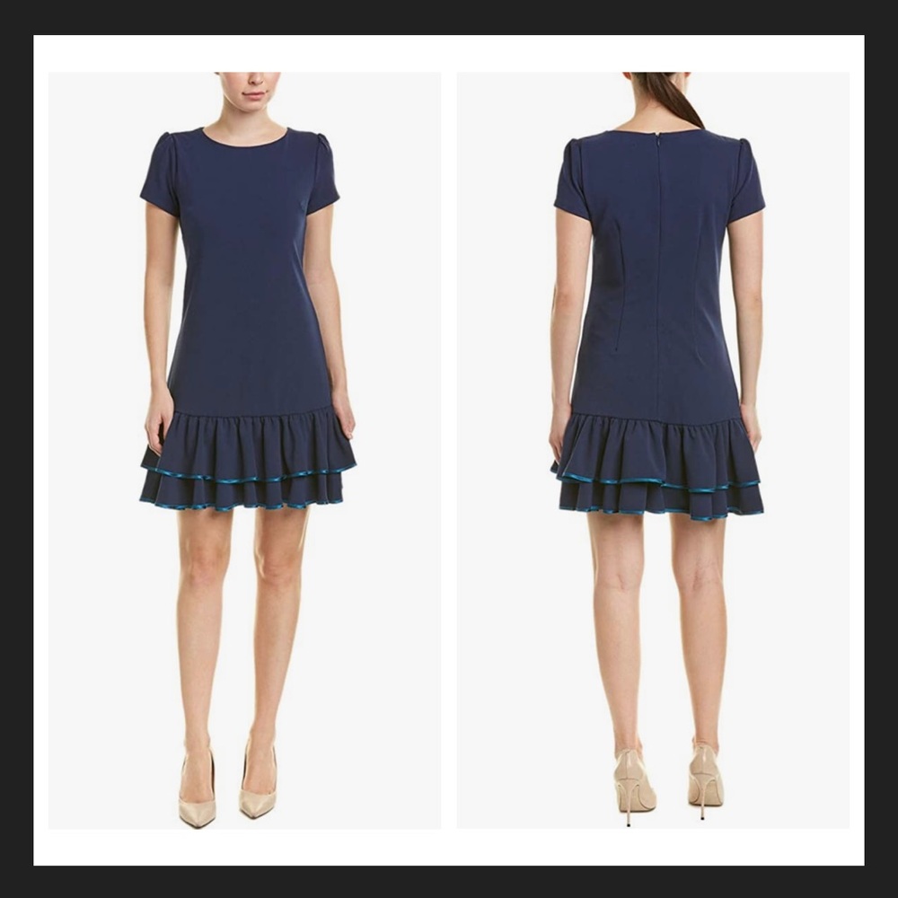 Betsey Johnson Women's Scuba Crepe Dress with Double Ruffle Hem